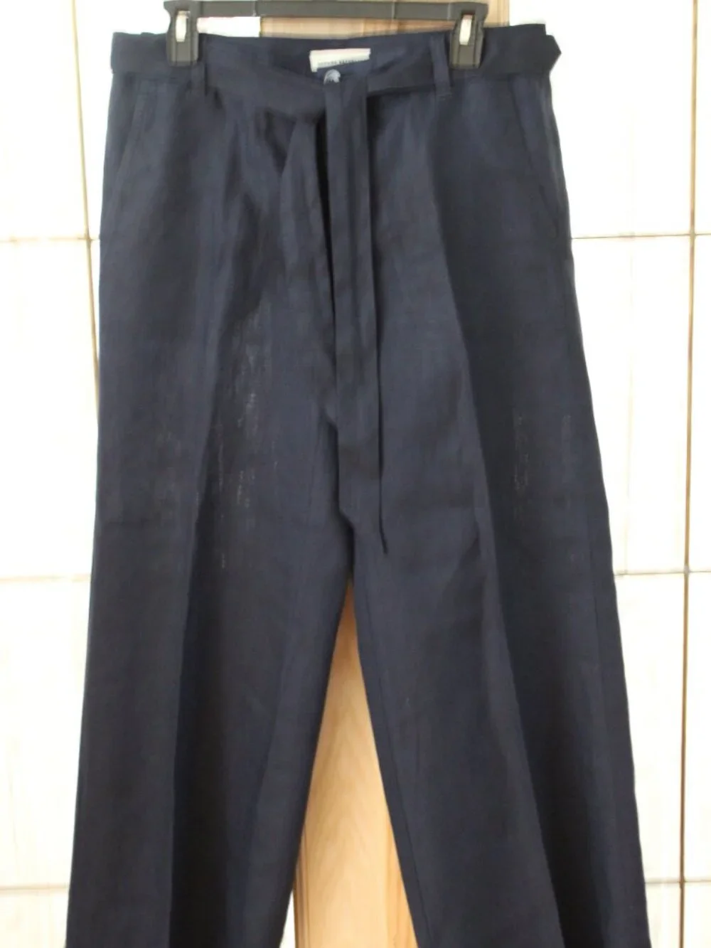Banana Republic Linen Women Pants S 6 Casual Navy Blue Belt 4 Pockets Straight